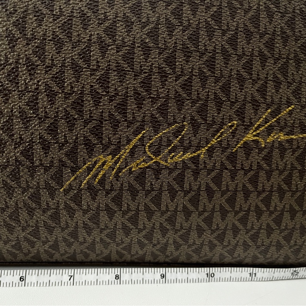 Michael Kors Dark Brown Logo Tote with Gold Chain Accents 13” x 10” X 5” - Picture 2 of 16